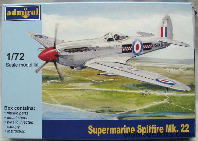 Admiral 1/72 Supermarine Spitfire Mk.22 - RAF 603 Sq Turnhouse 1950 / 608 Sq Ouston Northumberland 1948, ADM7202 plastic model kit